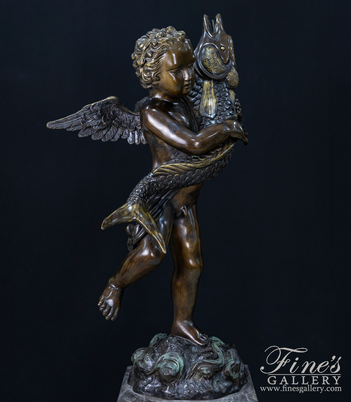 Bronze Fountains  - Bronze Cherub With Fish Fountain - BF-868